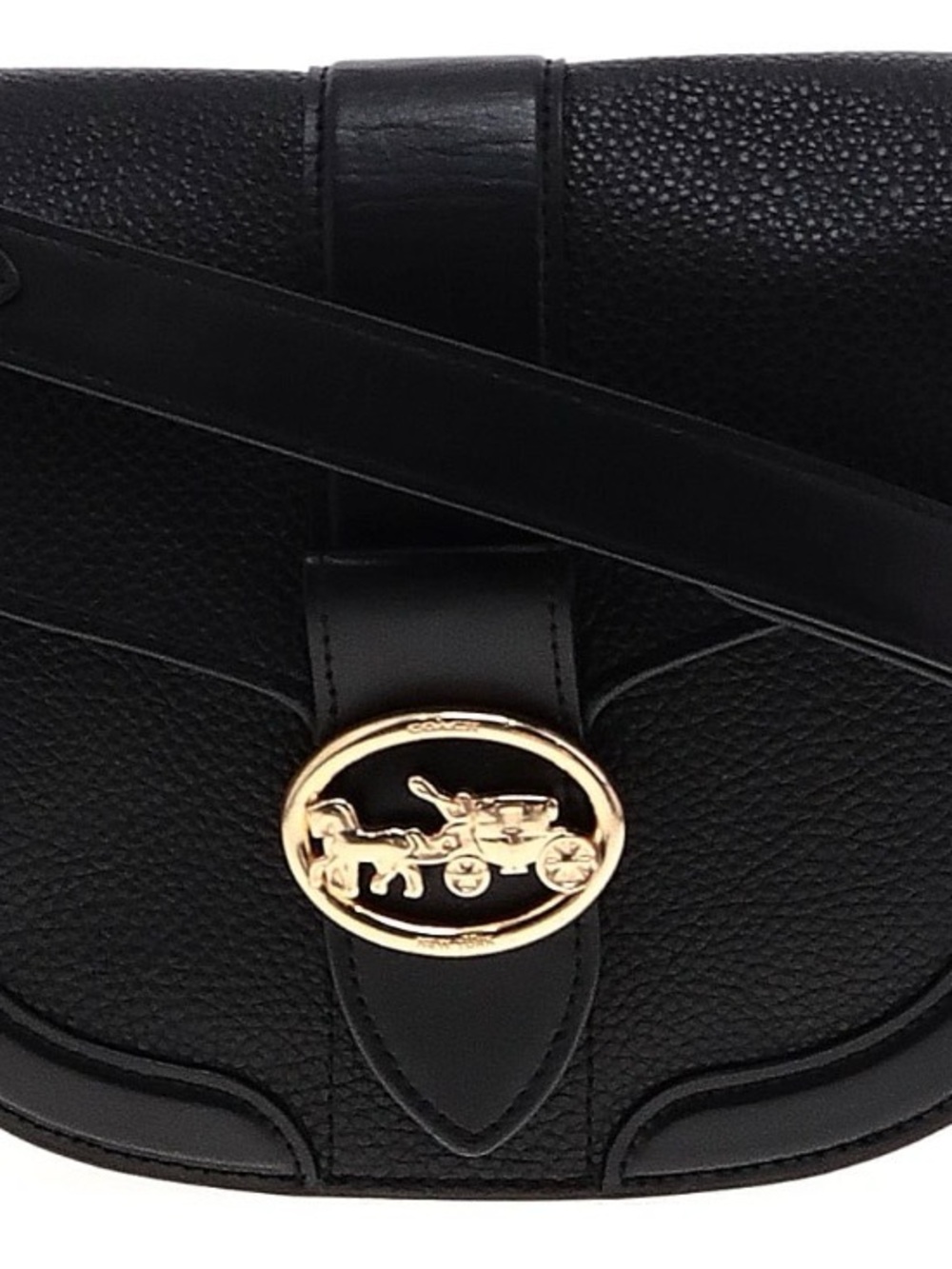 Coach Black Pebbled Leather Crossbody with Gold Coach Pony & Carriage Accent